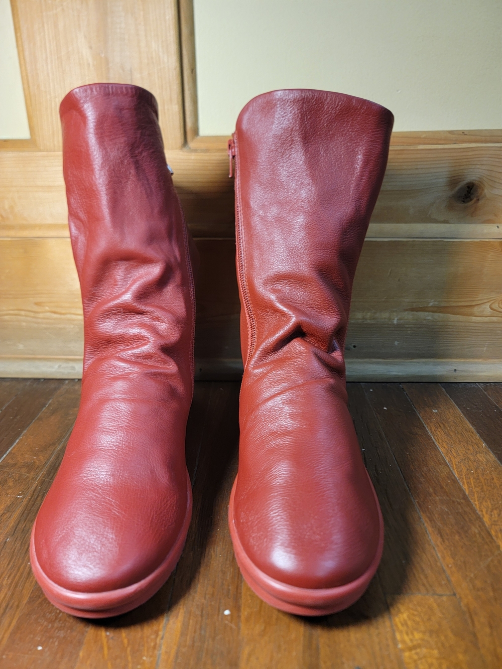 Women’s Red Leather Mid-Calf Boots